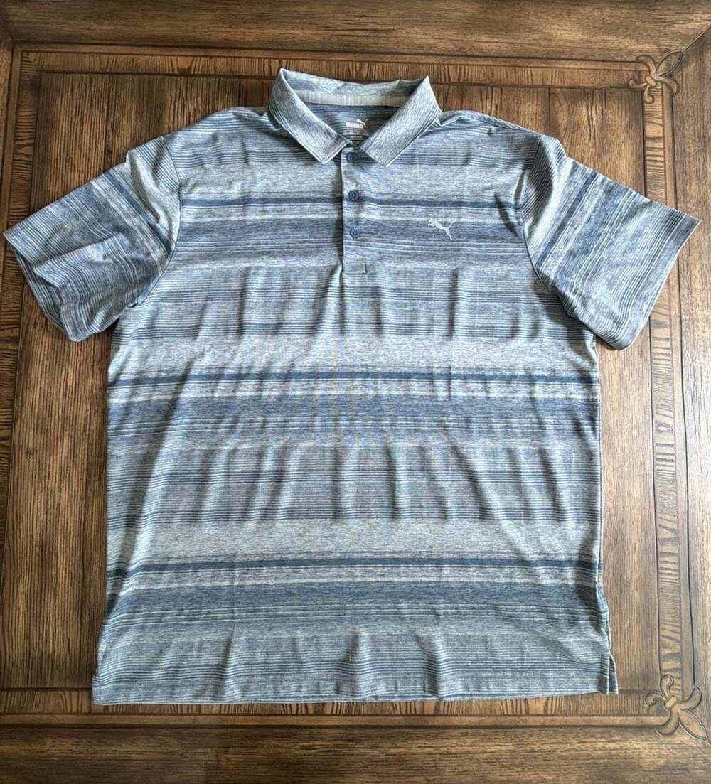 Puma Golf Striped Polo Shirt Blue Size XXL